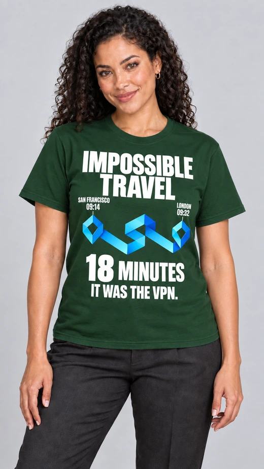Model wearing Impossible Travel in Forest