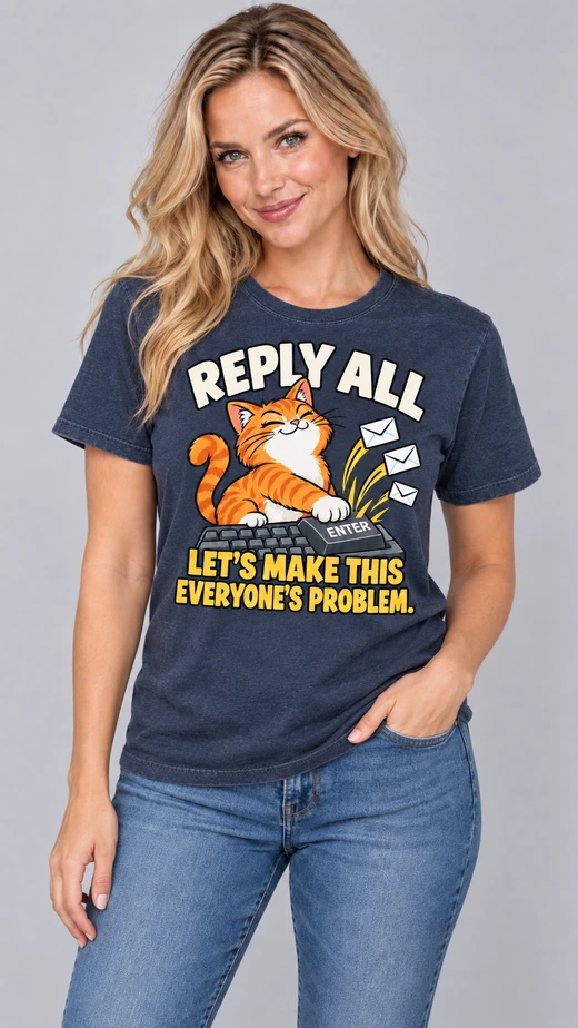 Model wearing Reply All in Heather Navy