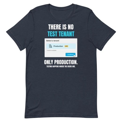 There Is No Test Tenant — Heather Navy shirt, front design