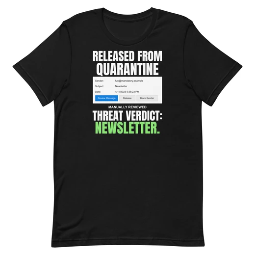 Released from Quarantine — Black shirt, front design